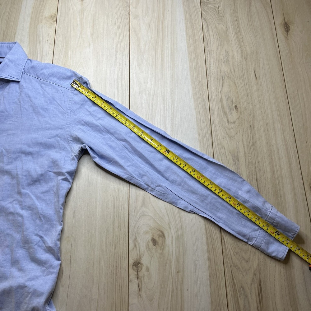 Eton Slim Casual Button Up Shirt Cotton Silk Blend Blue Mens Size Medium 15 1/2 - Picture 9 of 13